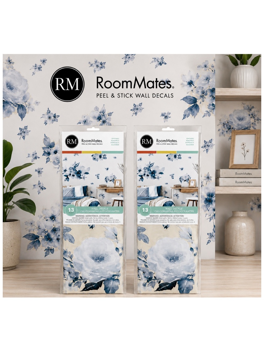 RoomMates Blue Floral Wall Decals. Set of 2. NEW